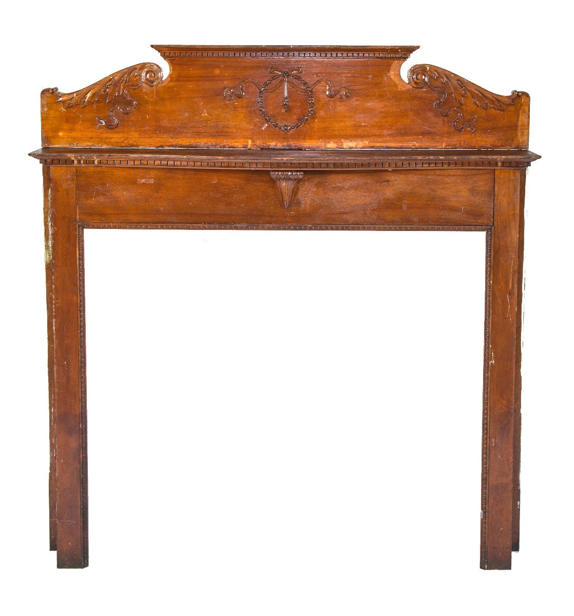 hard to find hand-carved solid cherry wood american victorian era salvaged chicago fireplace mantel with oversized firebox