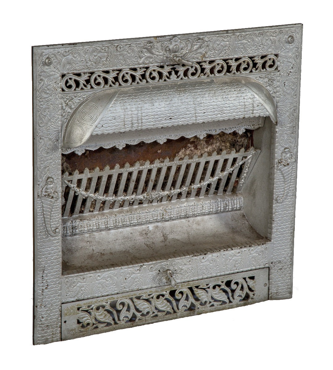 one of two 19th century victorian era salvaged chicago interior residential ornamental cast iron dawson brothers fireplace inserts