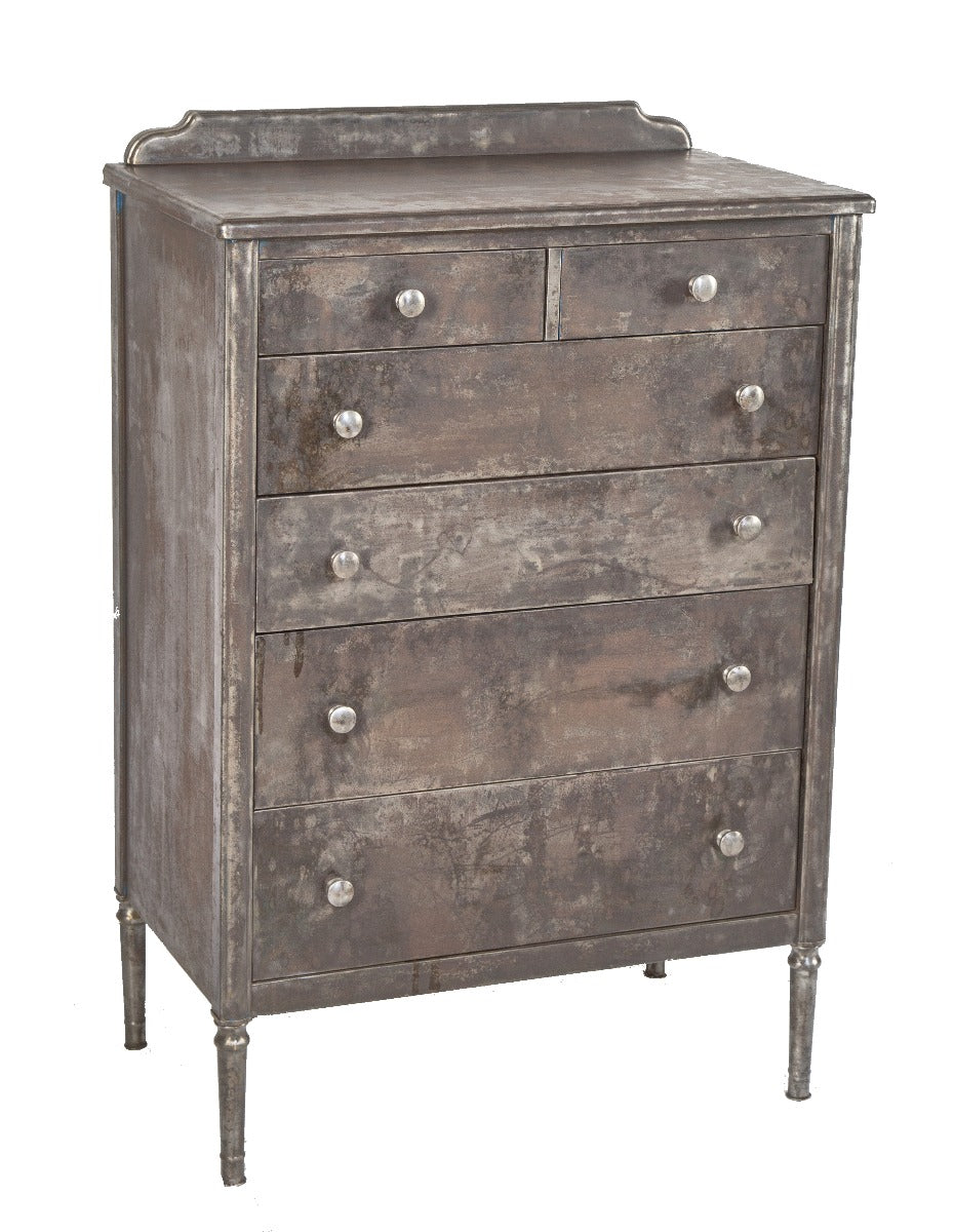 original late 1930's american vintage industrial brushed cold-rolled steel simmons dresser with distinctive drop-down desk