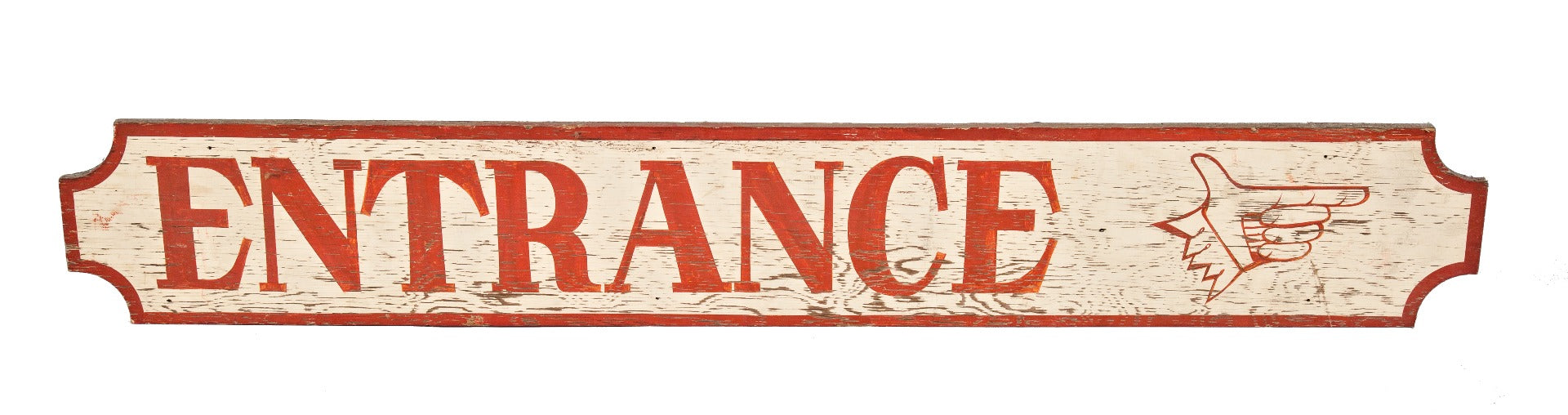 single-sided american depression-era original hand-painted long and narrow amusement park "entrance" sign