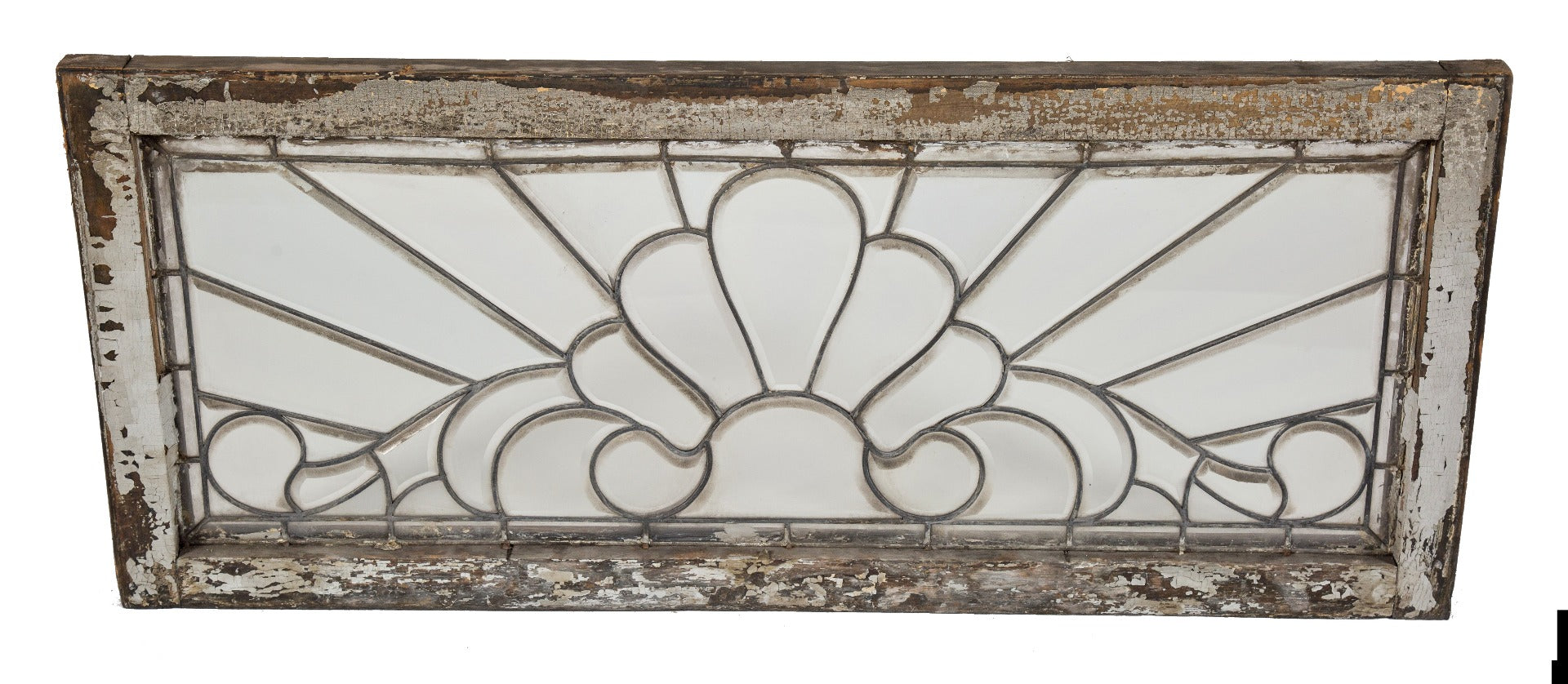 original and intact all-beveled edge salvaged chicago residential leaded glass transom window with original wood sash frame