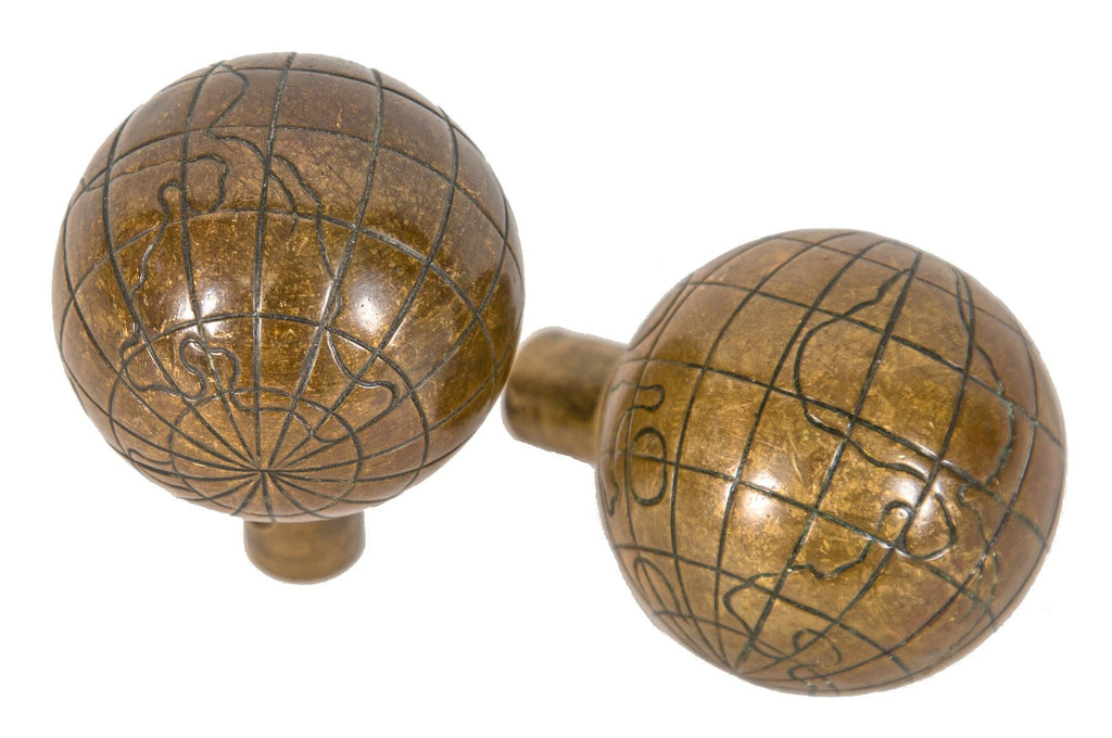 matching set of original 19th century st. paul globe building interior office door cast brass handles with nicely aged surface patina