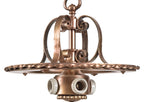 one of several original early 20th century logan square interior hanging wrought iron lights with barebulb cluster sockets