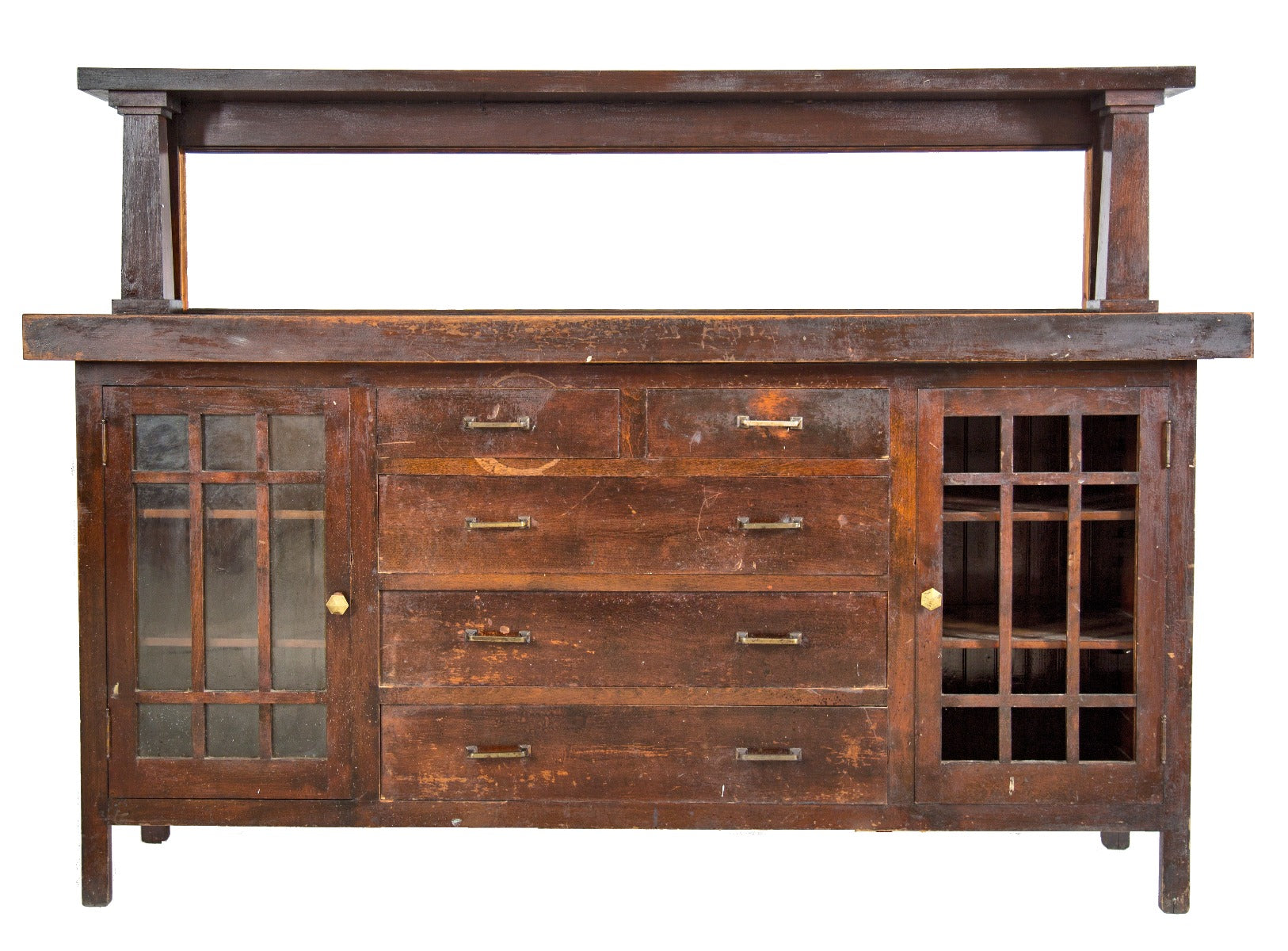 original early 20th century salvaged chicago craftsman or mission style darkly varnished birch wood sideboard or console with back mirror