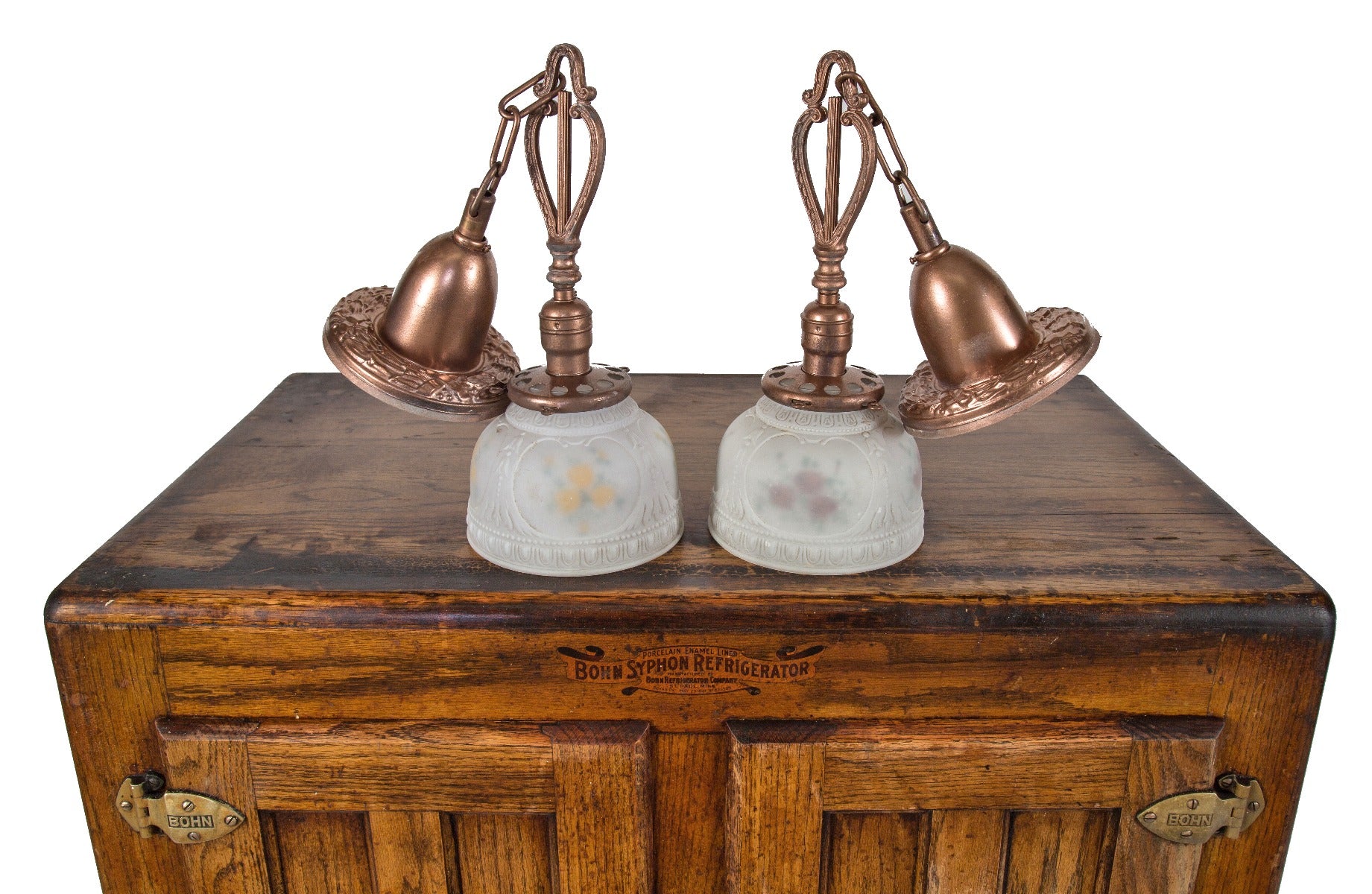 set of two nearly identical original and intact single-light pendant fixtures salvaged from a chicago house undergoing demolition