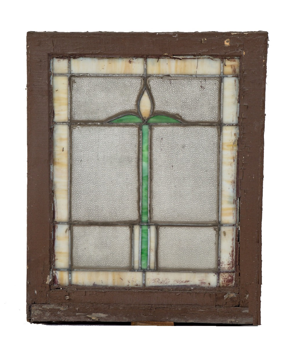 salvaged chicago interior residential strongly geometric leaded art glass window with original wood sash frame