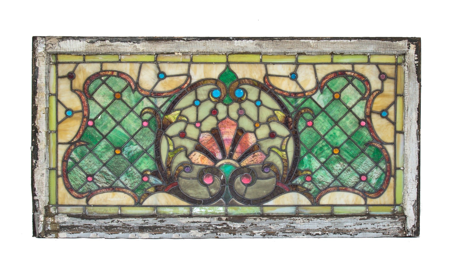 exceptional all original and intact late 19th or early 20th century new york city stained glass window bedecked with several faceted jewels
