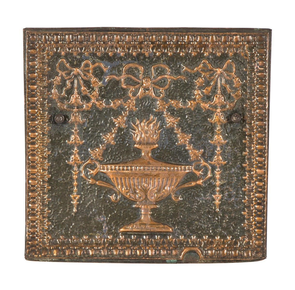 single all original and intact copper-plated stamped steel salvaged chicago interior residential fireplace summer cover