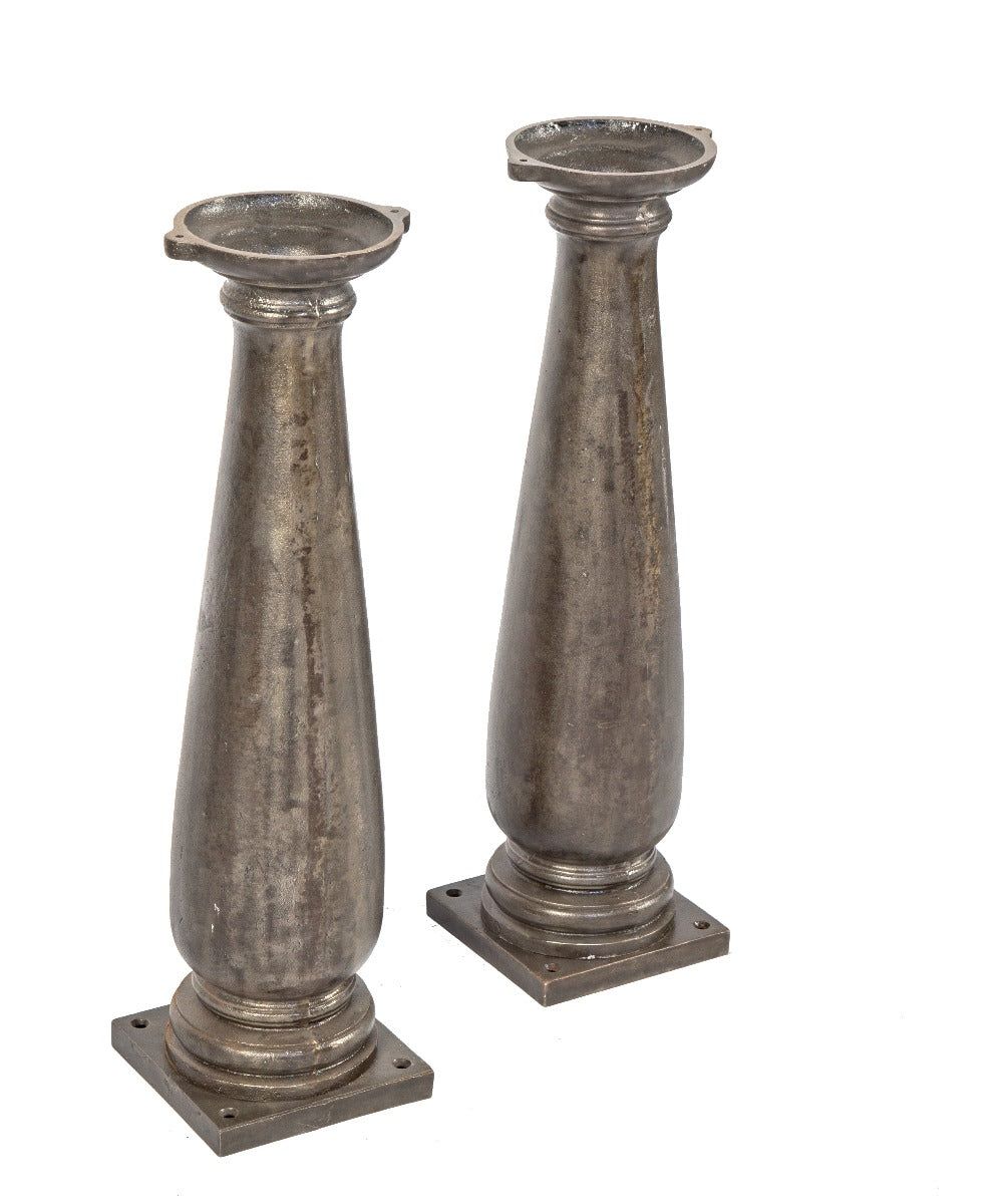 matching set of uniquely-shaped late 19th or early 20th century brushed metal cast iron salvaged chicago platform stands or bases