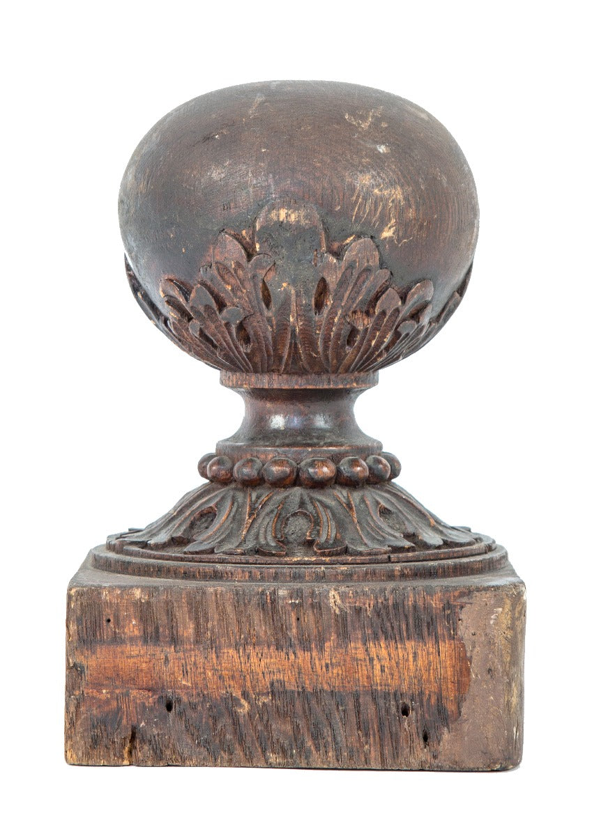 richly carved late 19th or early 20th century solid oak wood interior residential staircase newel post finial