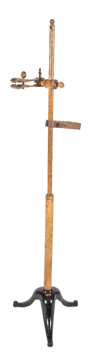 rare early 20th century antique american medical crookes x-ray tube wood and cast iron stand with adjustable brackets