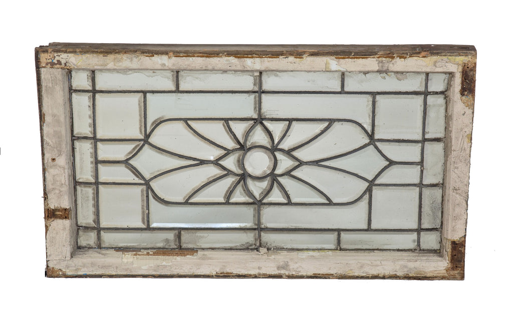 single late 19th century antique american salvaged chicago all-beveled glass residential transom window from demolished two-flat