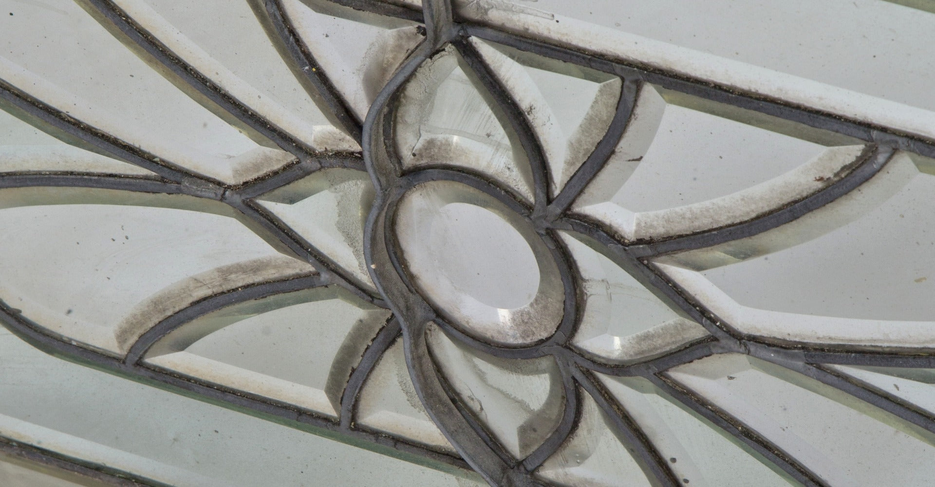 single late 19th century antique american salvaged chicago all-beveled glass residential transom window from demolished two-flat