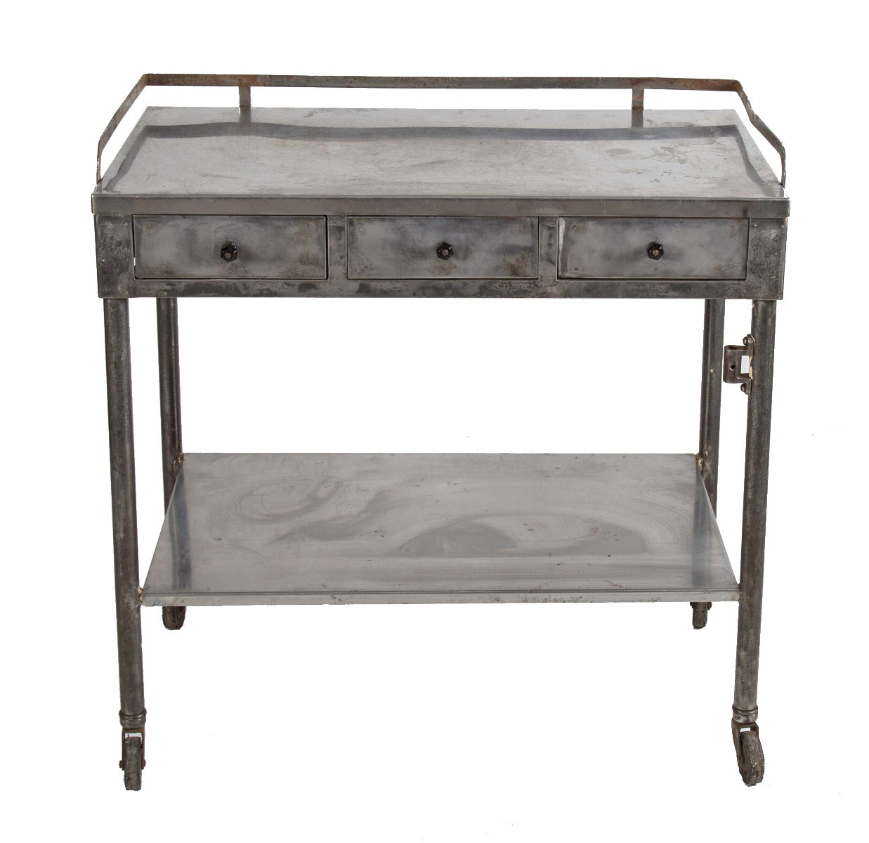 original antique american medical mobile hospital operating room side table or work station with multiple-out drawer