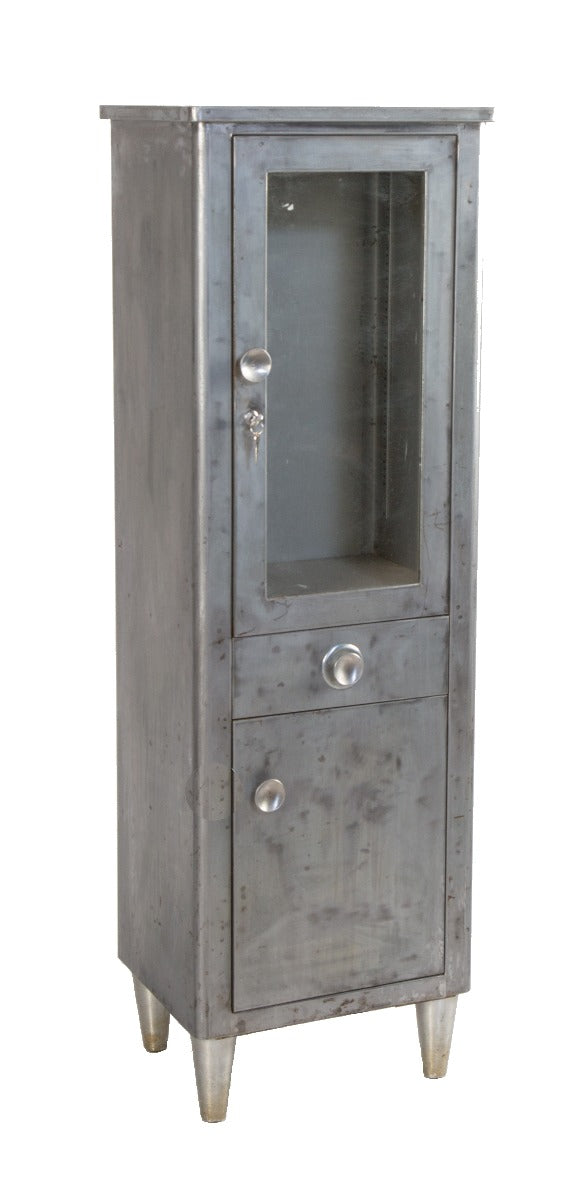 refinished vintage medical salvaged chicago michael reese hospital freestanding brushed metal examination room cabinet with drawers
