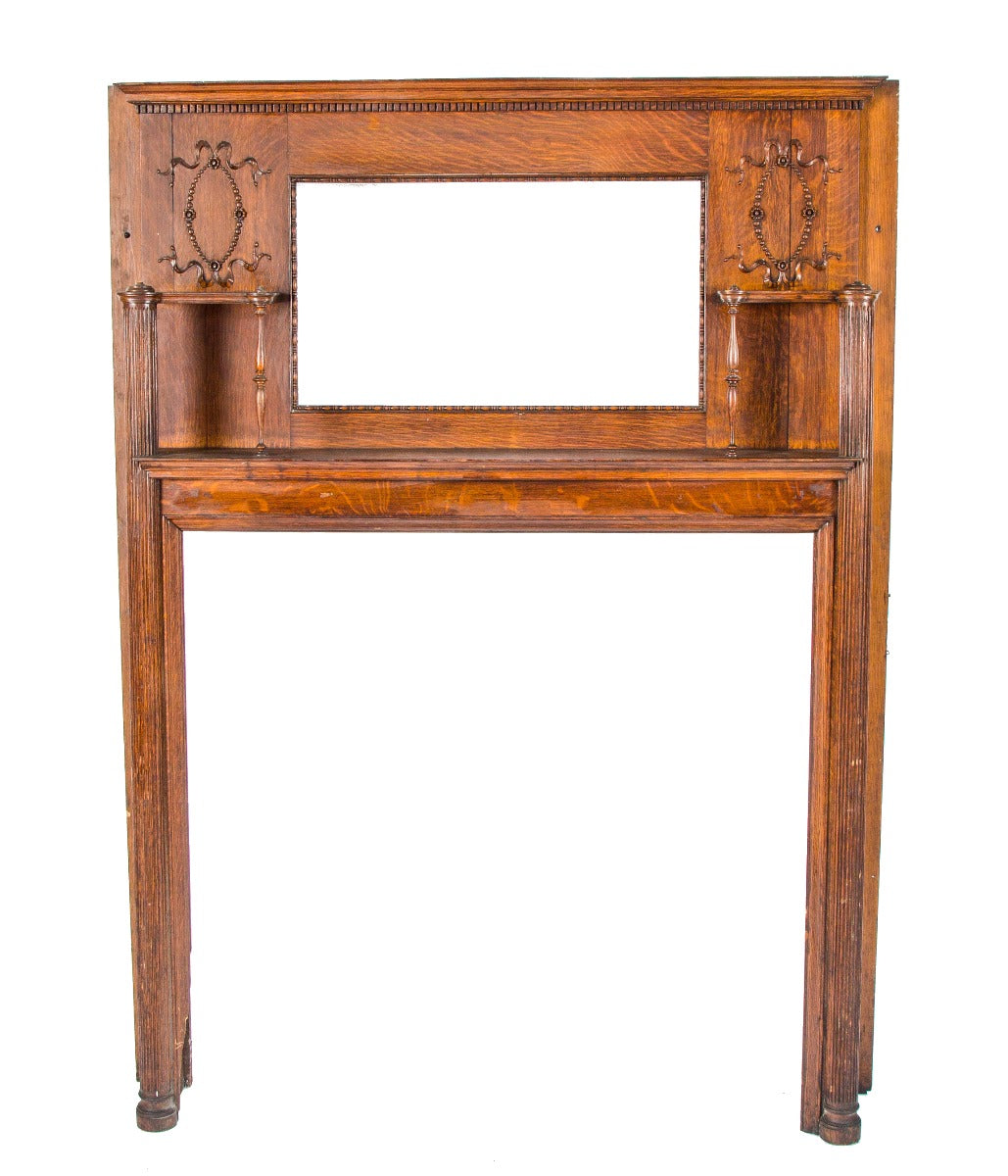 19th century salvaged chicago american victorian era quartered oak wood fireplace mantel with fluted columns
