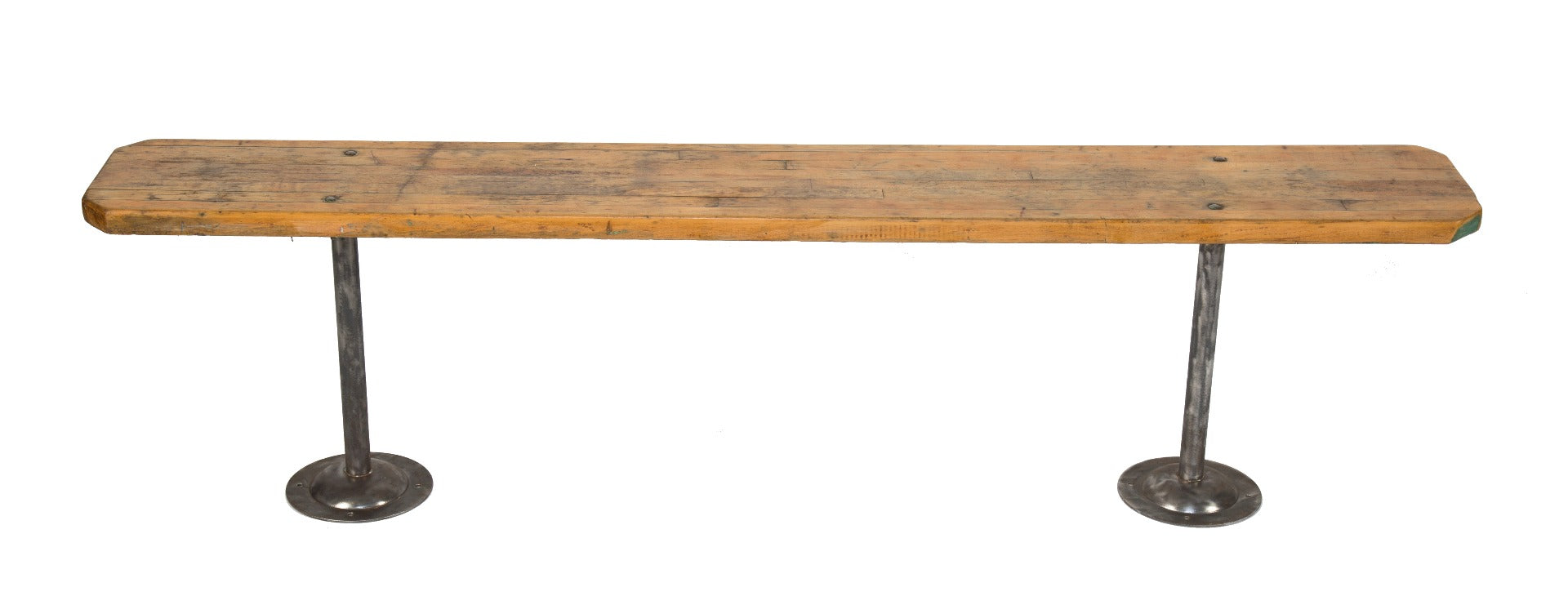 refinished vintage american industrial brushed steel and solid maple wood locker room bench from a. finkl foundry