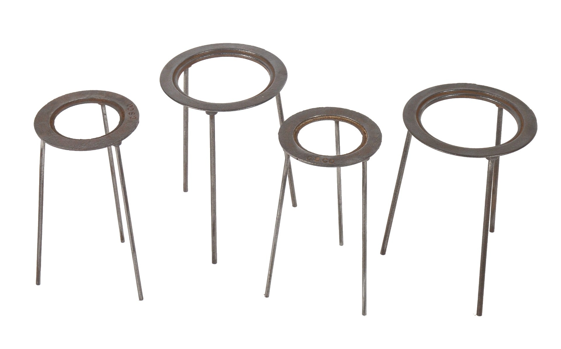 lot of original salvaged chicago university laboratory benchtop beaker stands with uniform brushed metal finish