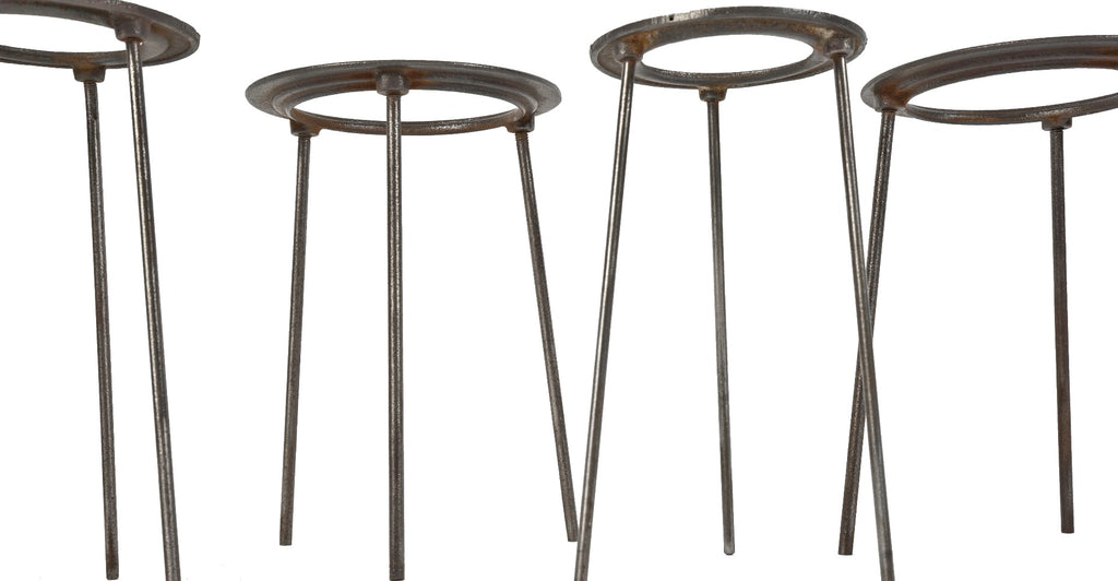 lot of original salvaged chicago university laboratory benchtop beaker stands with uniform brushed metal finish