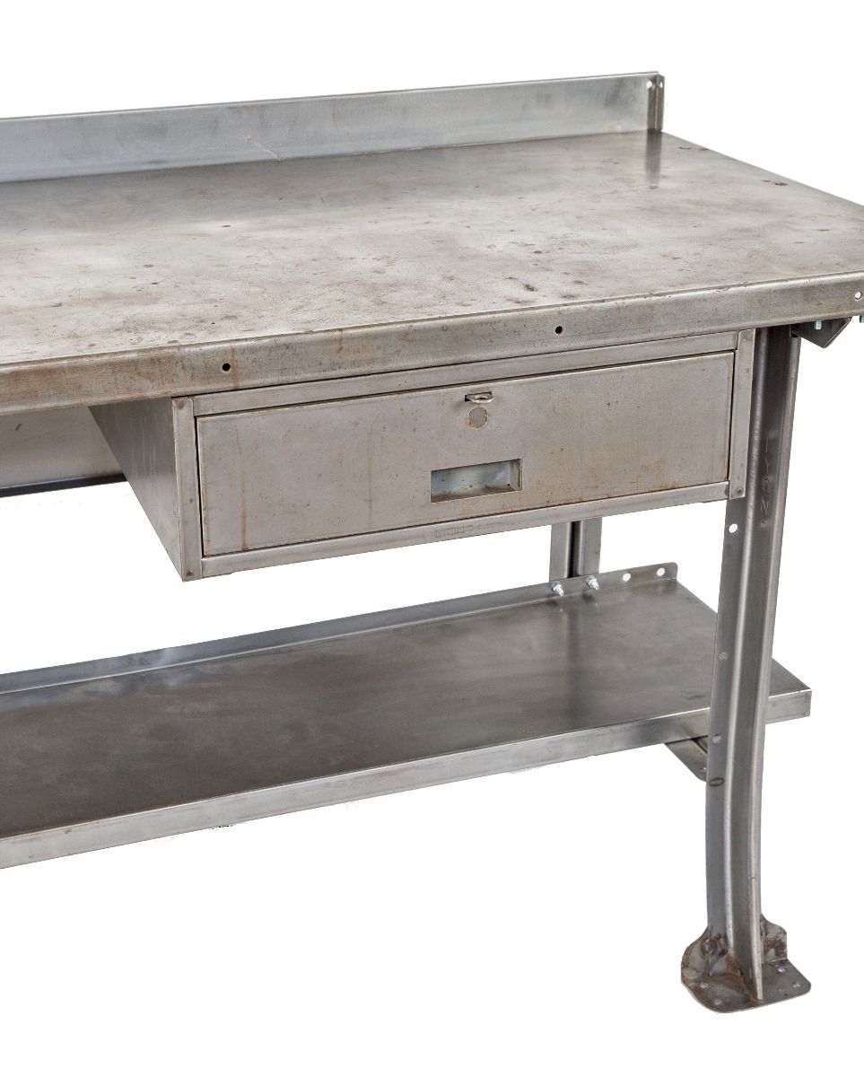 refinished pressed and folded antique american industrial pollard or lyon salvaged chicago workbench