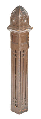 late 19th century hand-carved solid oak wood freestanding american victorian era newel post with pyramidal-shaped top