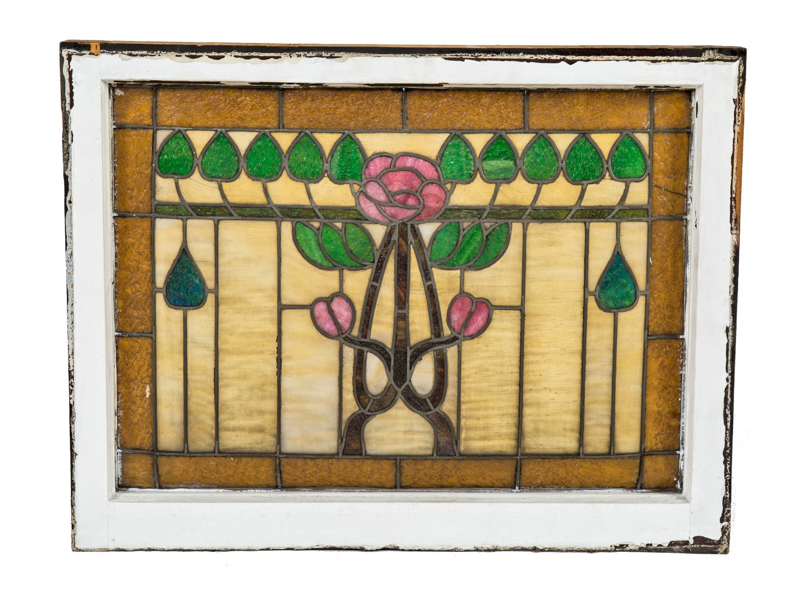 amazing original and richly colored interior residential art nouveau style salvaged chicago stained glass window with original sash frame
