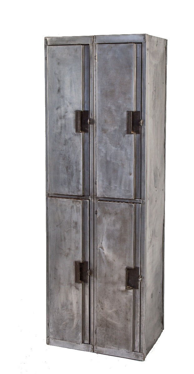 unusual vintage chicago foundry locker room freestanding brushed steel four-unit locker with hinged doors and lockable hasps