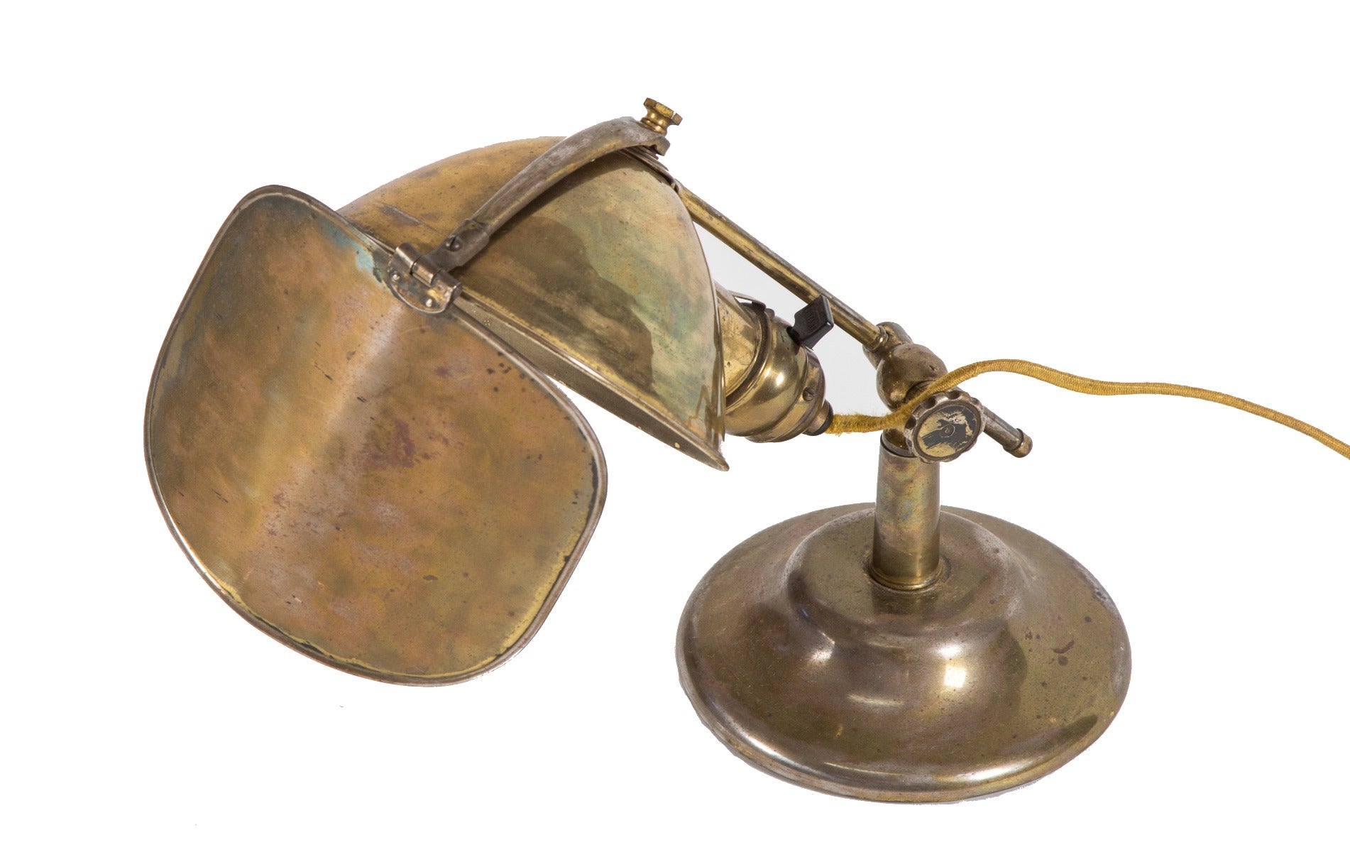 single early 20th century all original antique american "lyhne" adjustable table lamp with pivoting reflector