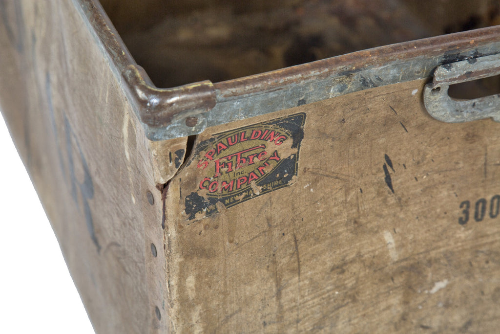 unique depression era vintage american industrial "spauliding fibre" mobile cart or bin salvaged from milwaukee's omar bakery