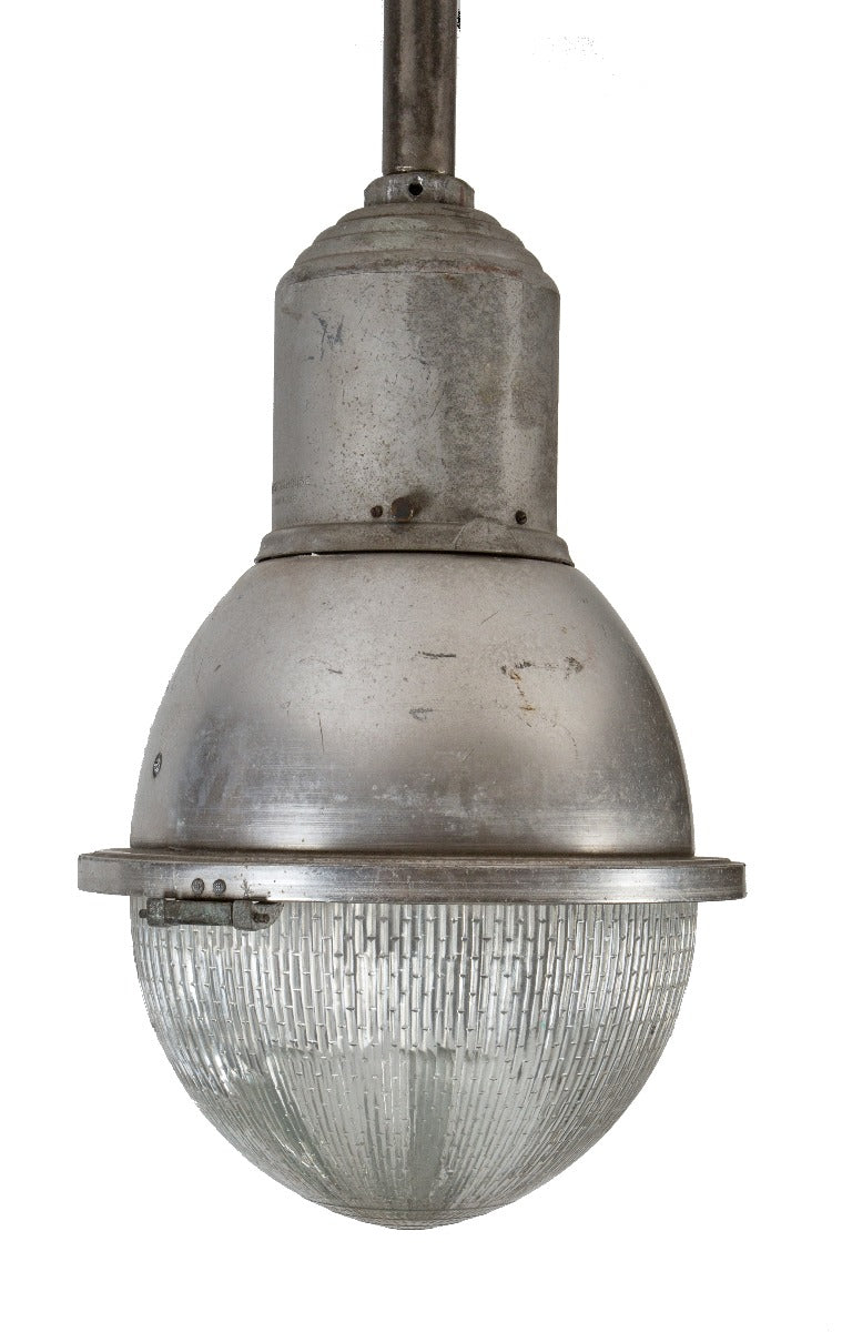 vintage american industrial city of milwaukee exterior city street light with holophane glass shade and reinforced aluminum fitter