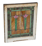 single early 20th century antique american craftsman style salvaged chicago stained glass window with floral motifs