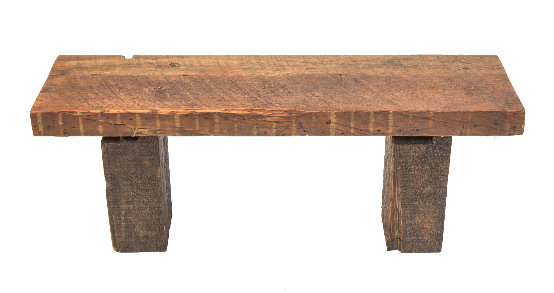 repurposed freestanding salvaged chicago old growth pine wood sanded and sealed stationary sitting bench