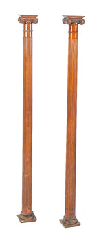 hard to find matching pair of solid cherry wood salvaged chicago fluted columns with richly ornamented ionic capitals