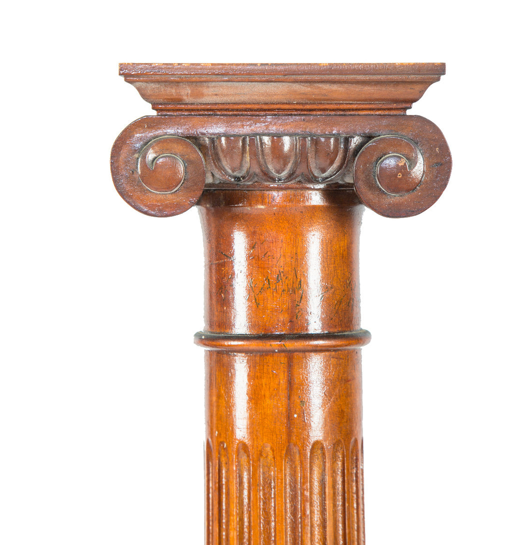 hard to find matching pair of solid cherry wood salvaged chicago fluted columns with richly ornamented ionic capitals