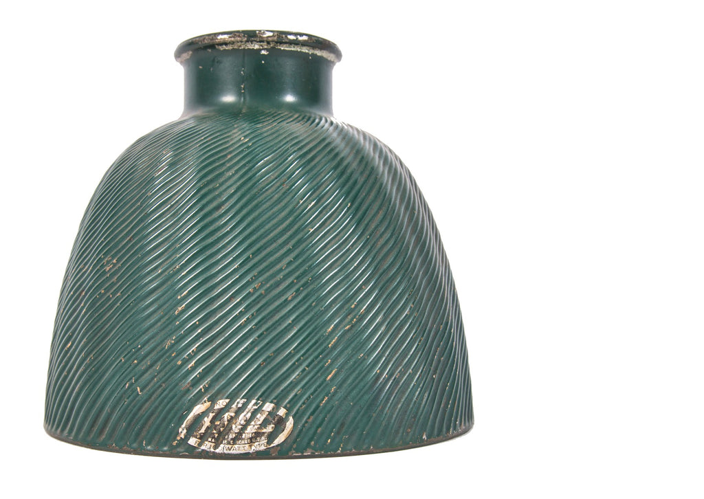 c. 1915-18 antique american no. 535 green enameled drop light bowl-shaped x-ray "mercury glass" reflector with oversized fitter opening