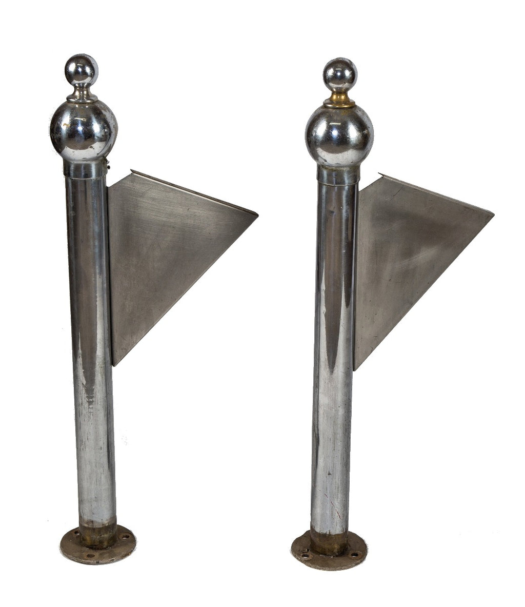 matching set of original historically important nickel-plated bronze bunte candy factory lobby interior newel posts