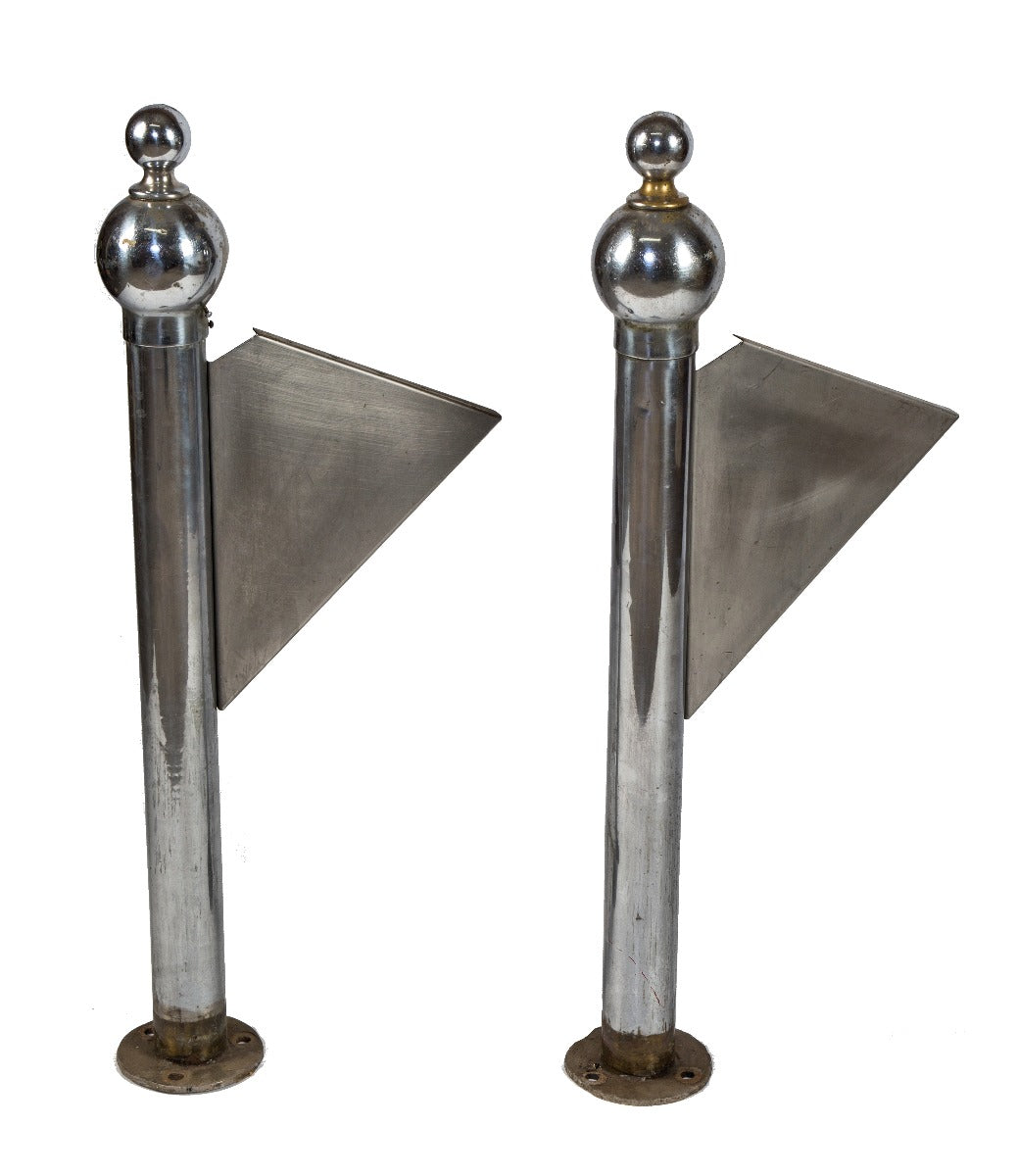 matching set of original historically important nickel-plated bronze bunte candy factory lobby interior newel posts