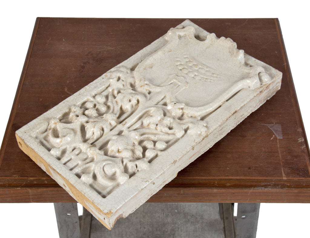 hard to find original early 20th century "sullivanesque" white glazed terra cotta exterior building facade panel