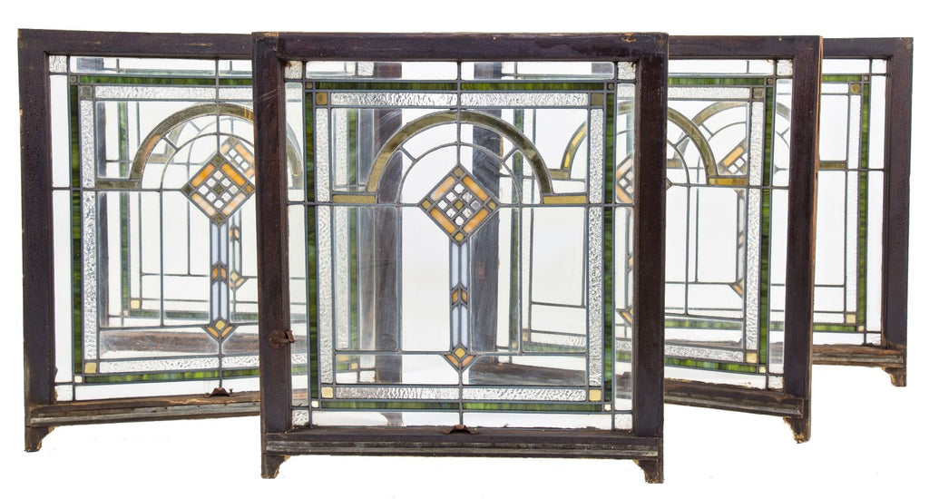 two matching original early 20th century highly sought after bungalow leaded art glass salvaged chicago windows