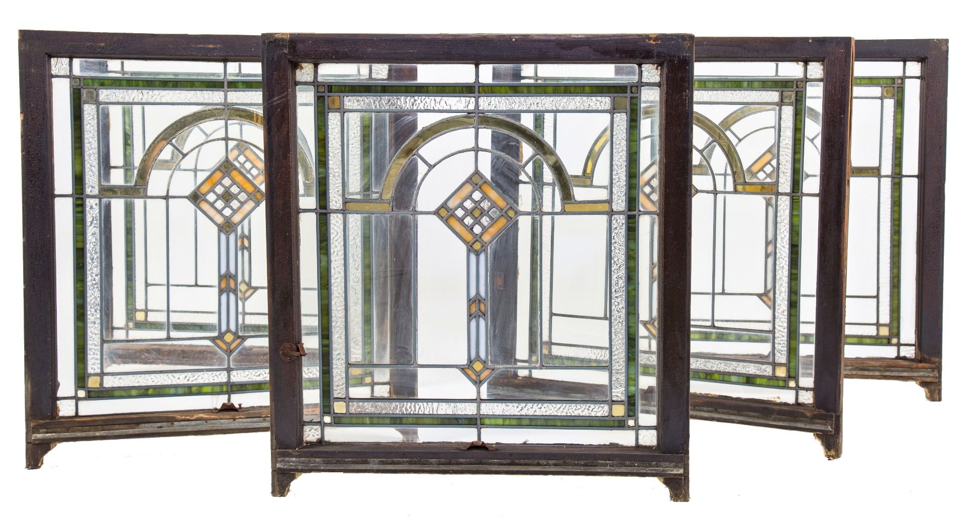 two matching original early 20th century highly sought after bungalow leaded art glass salvaged chicago windows