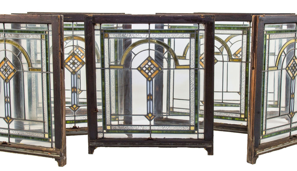 exceptional all original early 20th century antique american interior residential prairie style leaded glass window