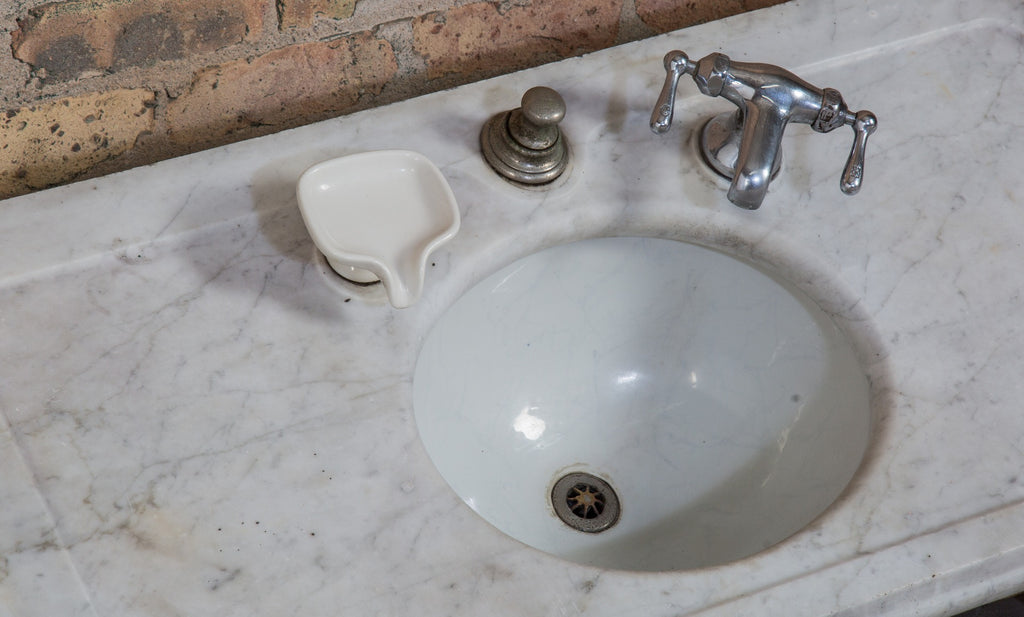 one of two rare oversized salvaged chicago gold coast mansion carrara marble lavatory sink with detachable trenton vitreous sink bowl