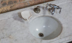one of two rare oversized salvaged chicago gold coast mansion carrara marble lavatory sink with detachable trenton vitreous sink bowl