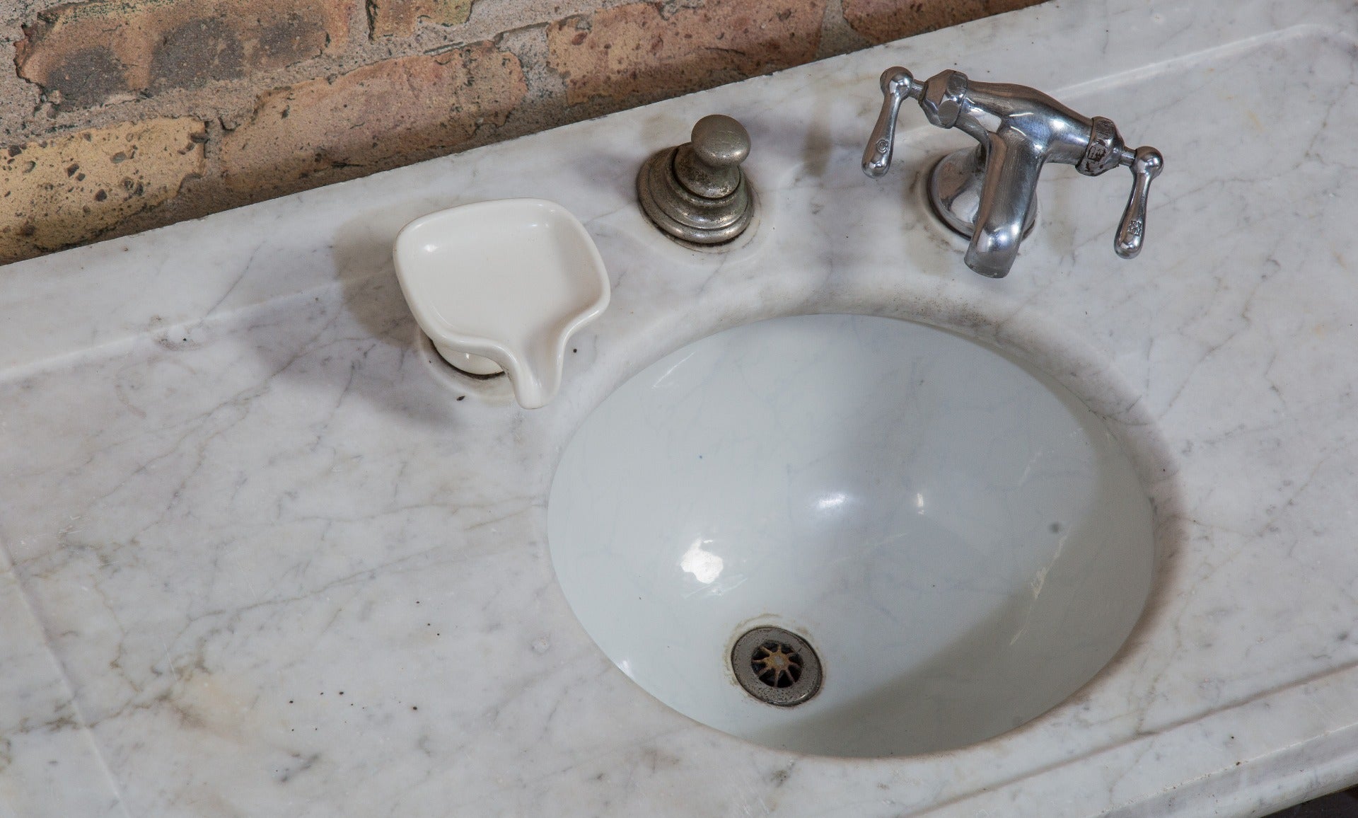 one of two rare oversized salvaged chicago gold coast mansion carrara marble lavatory sink with detachable trenton vitreous sink bowl