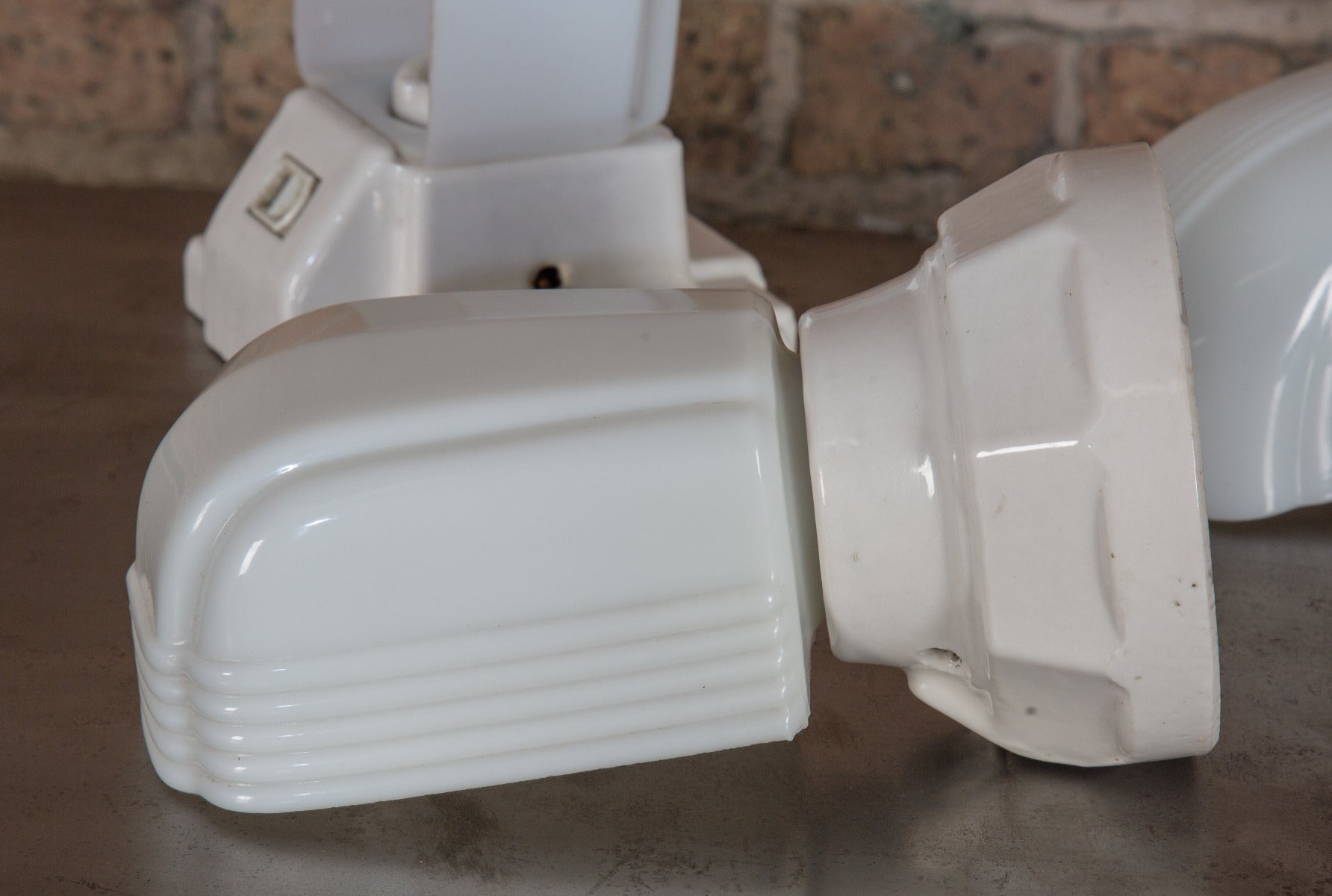 old cook county hospital salvaged chicago art deco porcelain lavatory wall sconce with original shade
