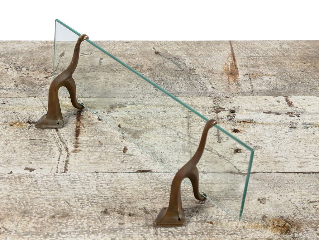 hard to find late 19th century salvaged chicago interior residential lavatory glass shelf with original supporting bronze brackets