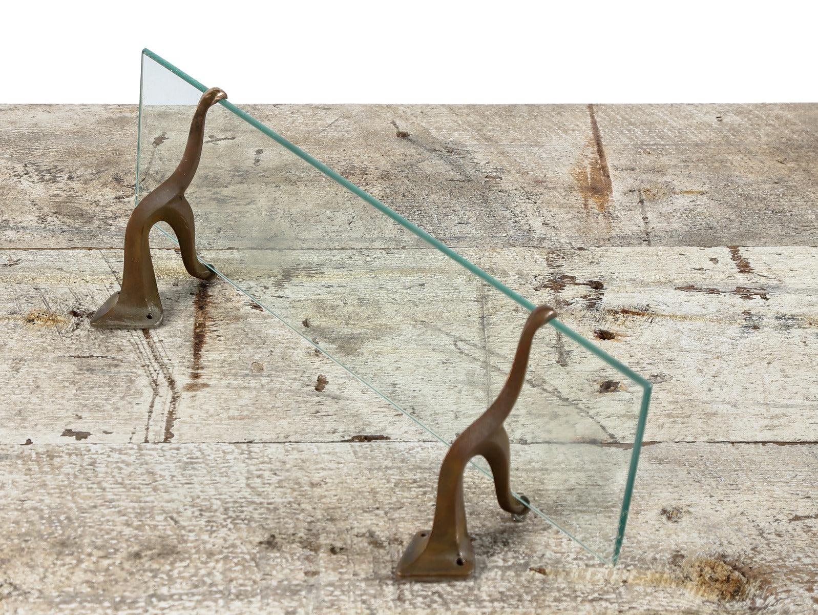 hard to find late 19th century salvaged chicago interior residential lavatory glass shelf with original supporting bronze brackets