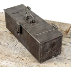 well-built early 20th century american Industrial salvaged chicago factory folded steel machinist tool box with riveted joints