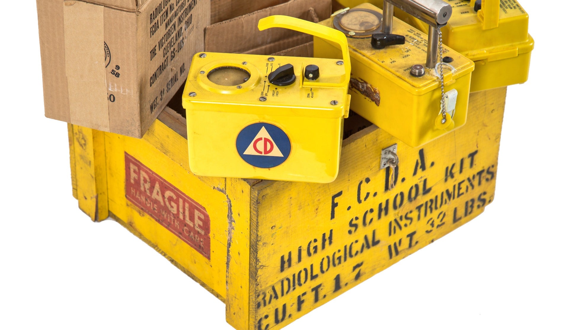 new old stock c. 1958 original salvaged chicago school radiological survey meter with box and instruction manual