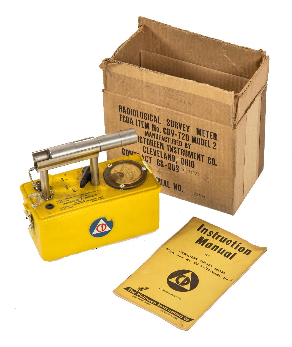 new old stock c. 1958 original salvaged chicago school radiological survey meter with box and instruction manual